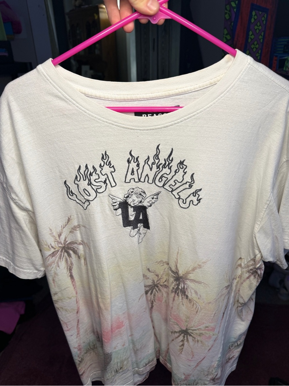 Reason Cream T-Shirt with Embroidered Black LOST ANGELS and LA ANGEL Label